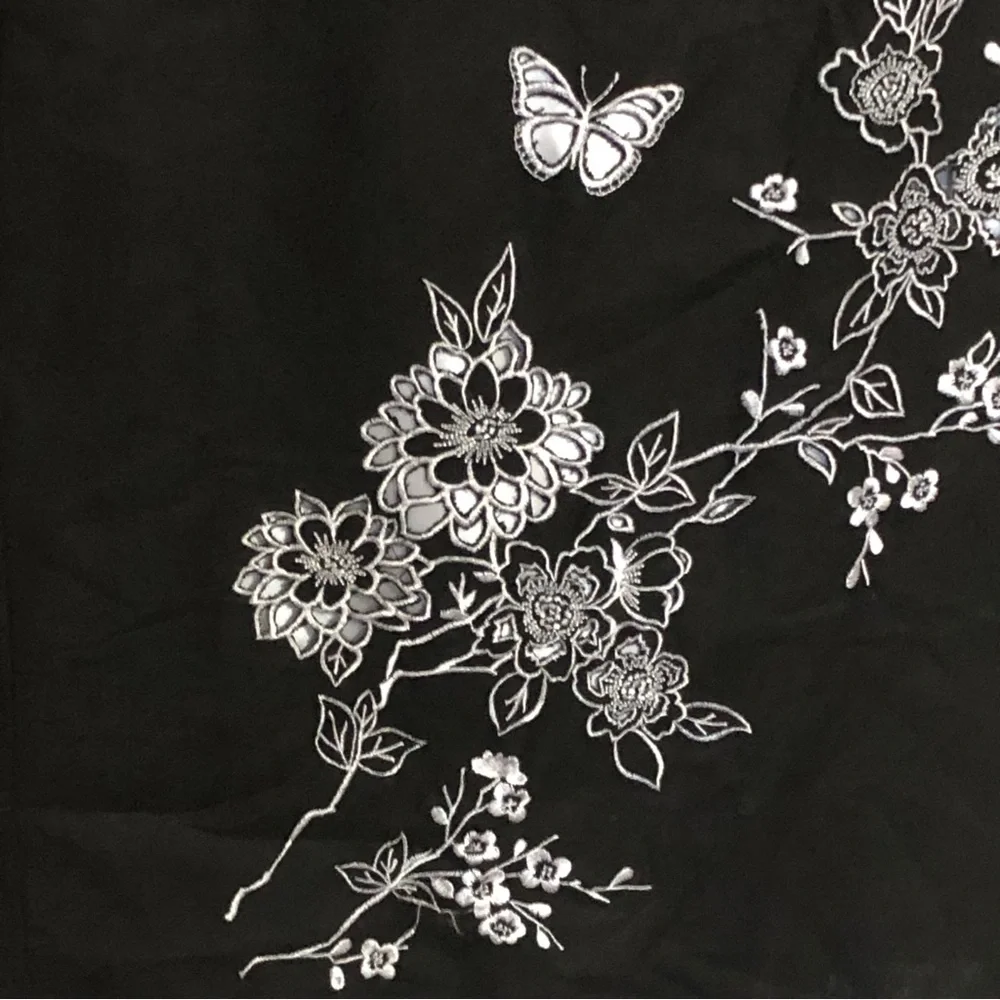 Women’s Linen Blend Classic Black Dress Embroidery Short Sleeve Lined Si… - Picture 4 of 9